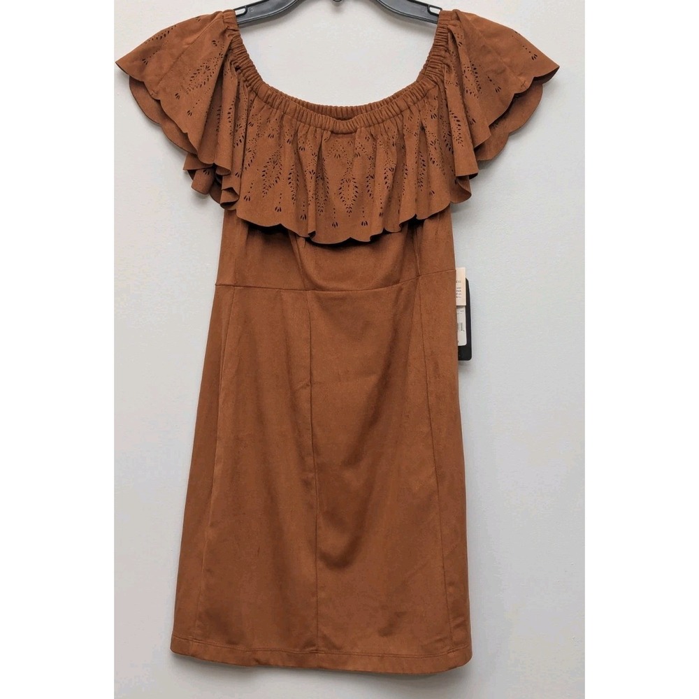 C7 NWT Shyanne Size Small Faux Suede Off Shoulder Brown Western Cowgirl‎ Dress
